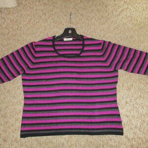 PRECIS : pink, black & grey horizontal stripe knit top.